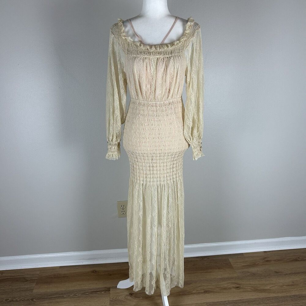 Alice Mccall 4 Dress Ivory Lace Maxi Drop Waist Boho Romance Folk Fairy Whimsy
